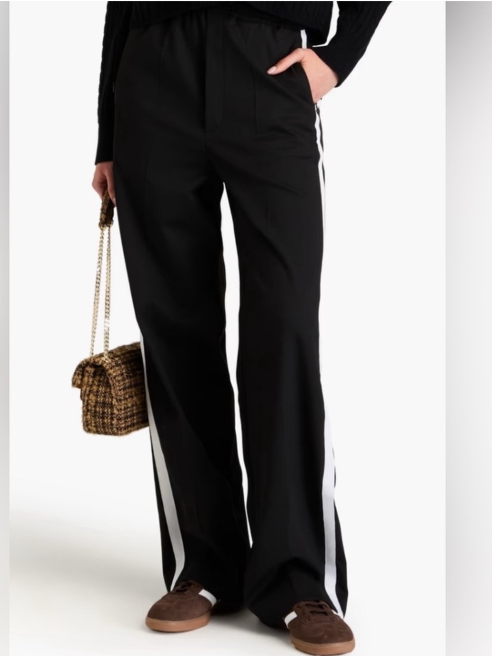 Sandro Black Wide-Leg Track Pants with White Side Stripe
